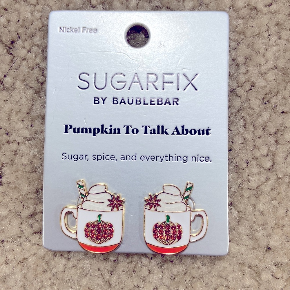 NEW BaubleBar pumpkin spice latte gemstone gold coffee earrings Fall halloween